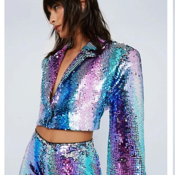 Nasty Gal- Premium Multi Sequin Cropped Blazer